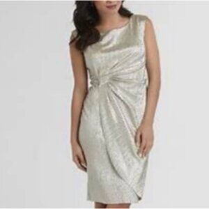 Connected Sheath Dress 16 Gold Sleeveless Stretch Party Wedding Cruise Washable